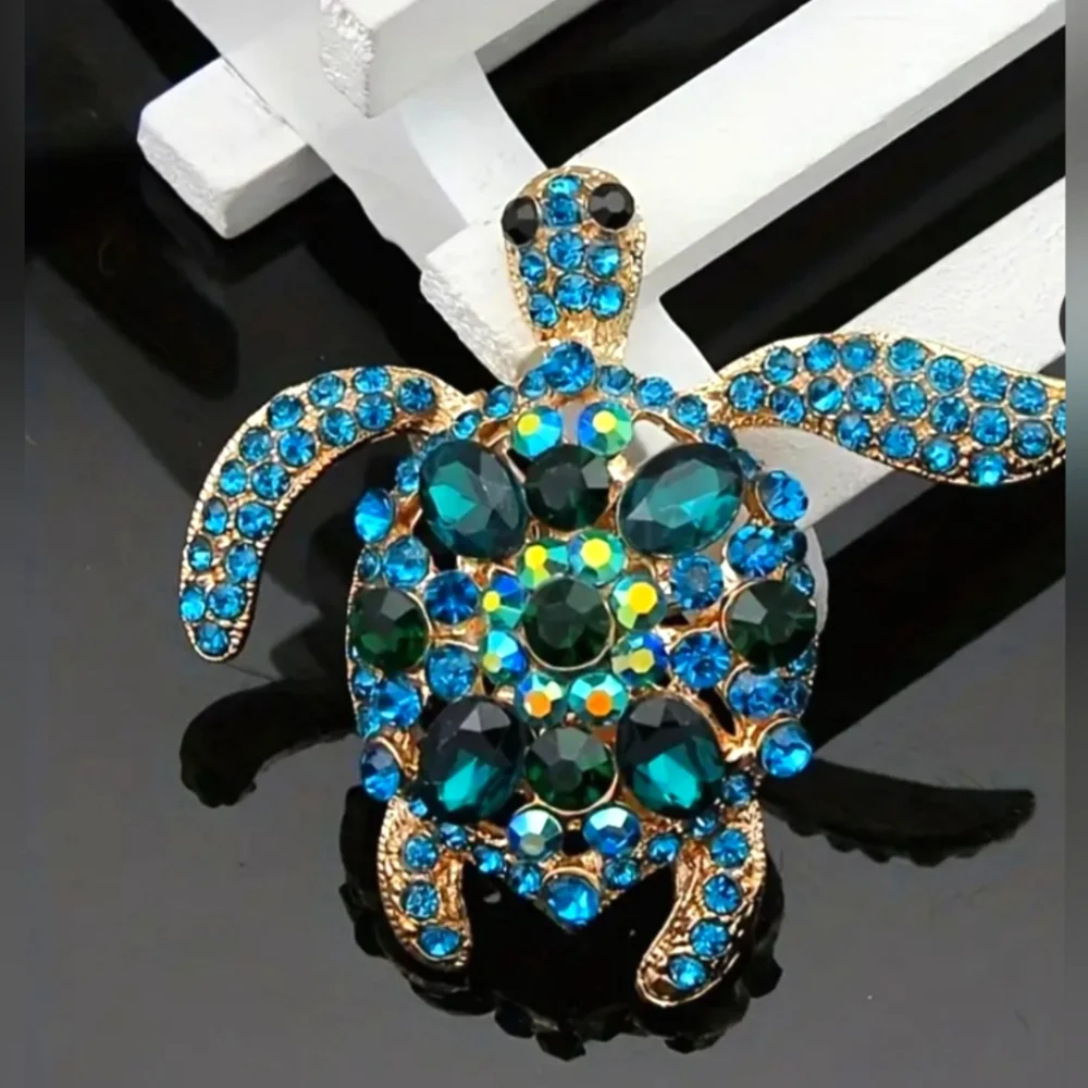 🌺Tortoise Jewel & Rhinestone Brooch Lapel Pin Tortoise Accessories